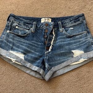 We The Free Blue Distressed Jean Shorts